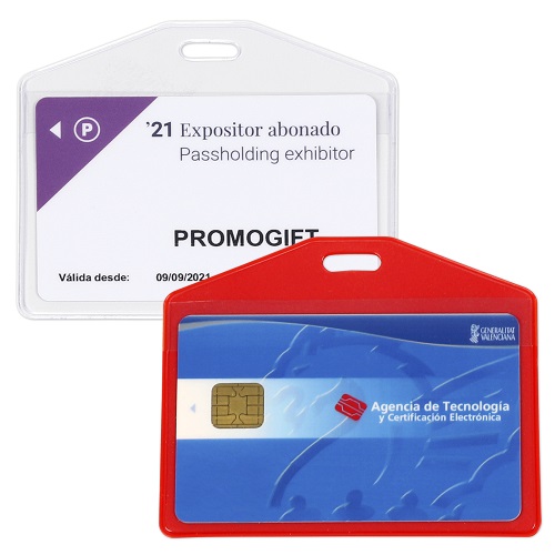 Funda identificador vertical con un bolsillo y pinza promocional